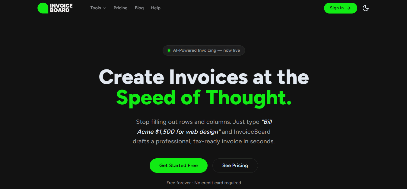 InvoiceBoard — AI-drafted invoice with payment link and reminder status